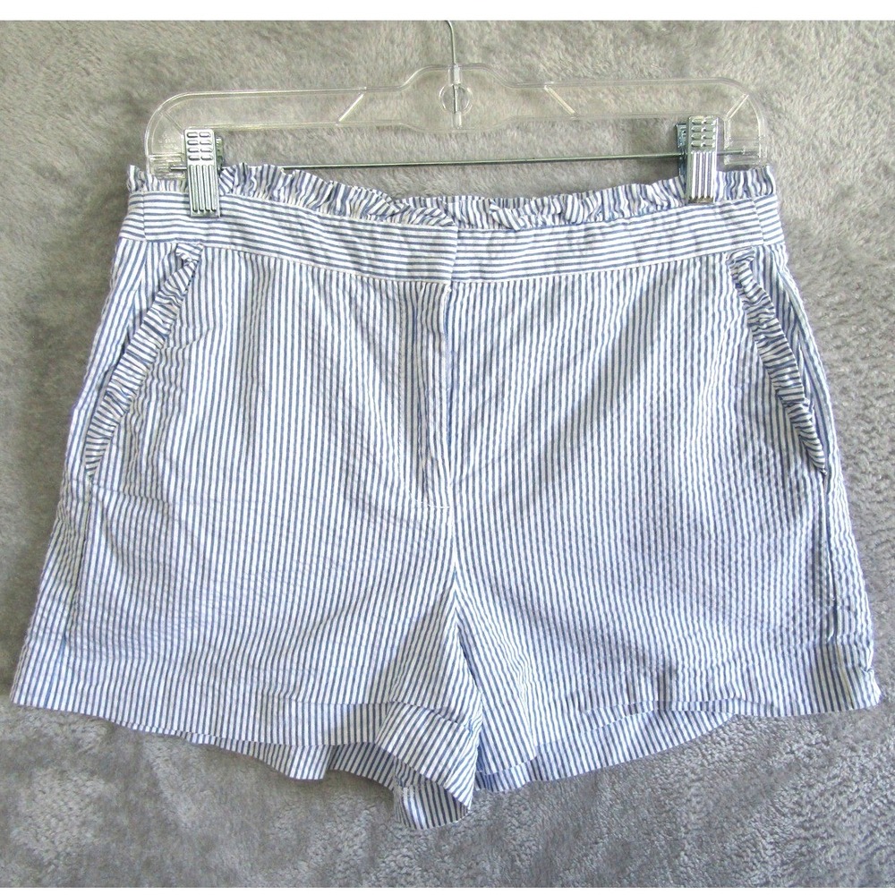 J.Crew‎ Blue White Striped Seersucker Paperbag Waist Shorts